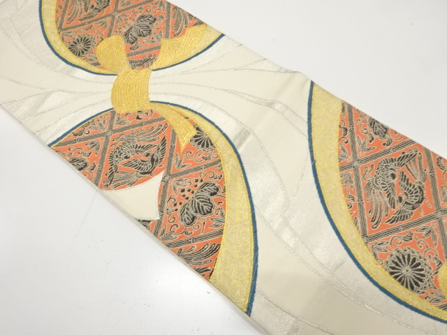 JAPANESE KIMONO / ANTIQUE FUKURO OBI / SILK / WOVEN NOSHI & PHOENIX & PAULOWNIA & KIKU